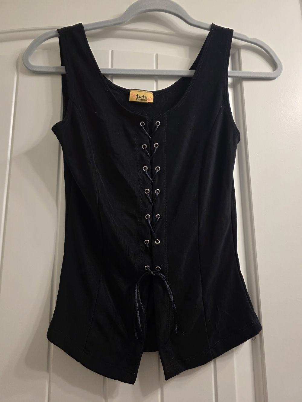 Black Lace-Up Scoop Neck Women's Corset Top